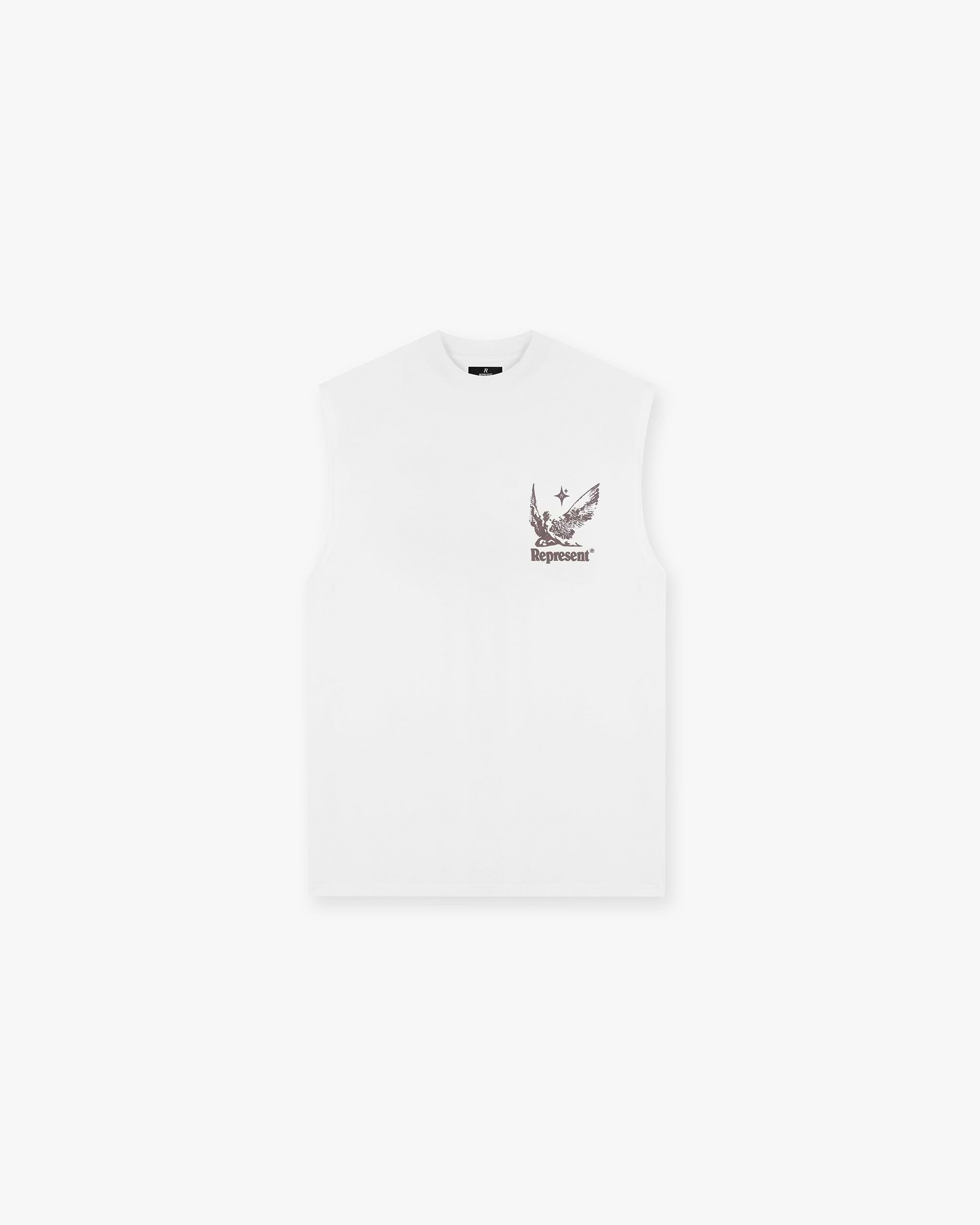 Front product image of a mens white tank top on a plain white background | Spirits Of Summer Tank in Flat White | Tank top | SS24 T-Shirts | Represent Clo