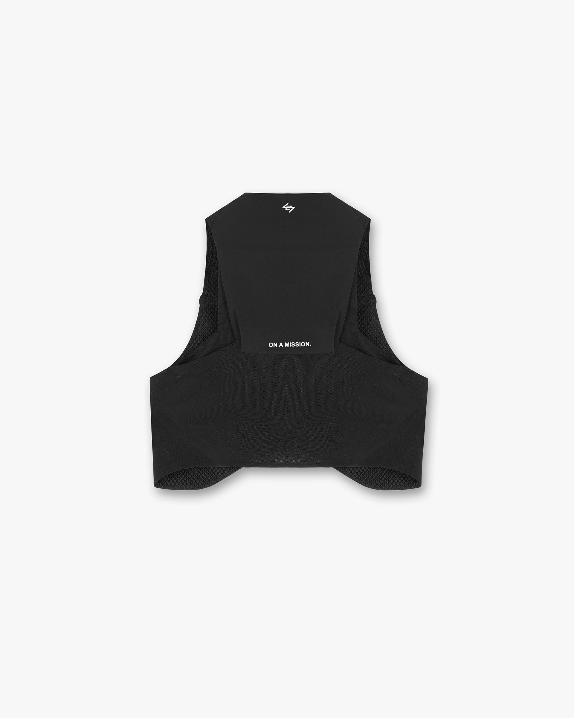 Back product image of a mens black chest rig on a plain white background | Team 247 Chest Rig in Black | Accessories with mesh construction and magnetic buckles | 247 Accessories | Represent Clo
