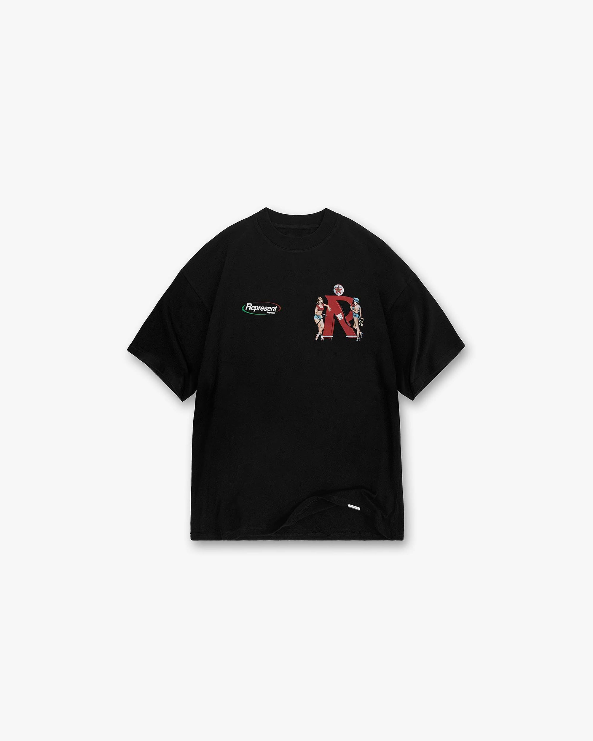 Front product image of a mens black t-shirt on a plain white background | Represent Premium T-Shirt in Off Black | Classic fit premium t-shirt | SS23 T-Shirts | Represent Clo