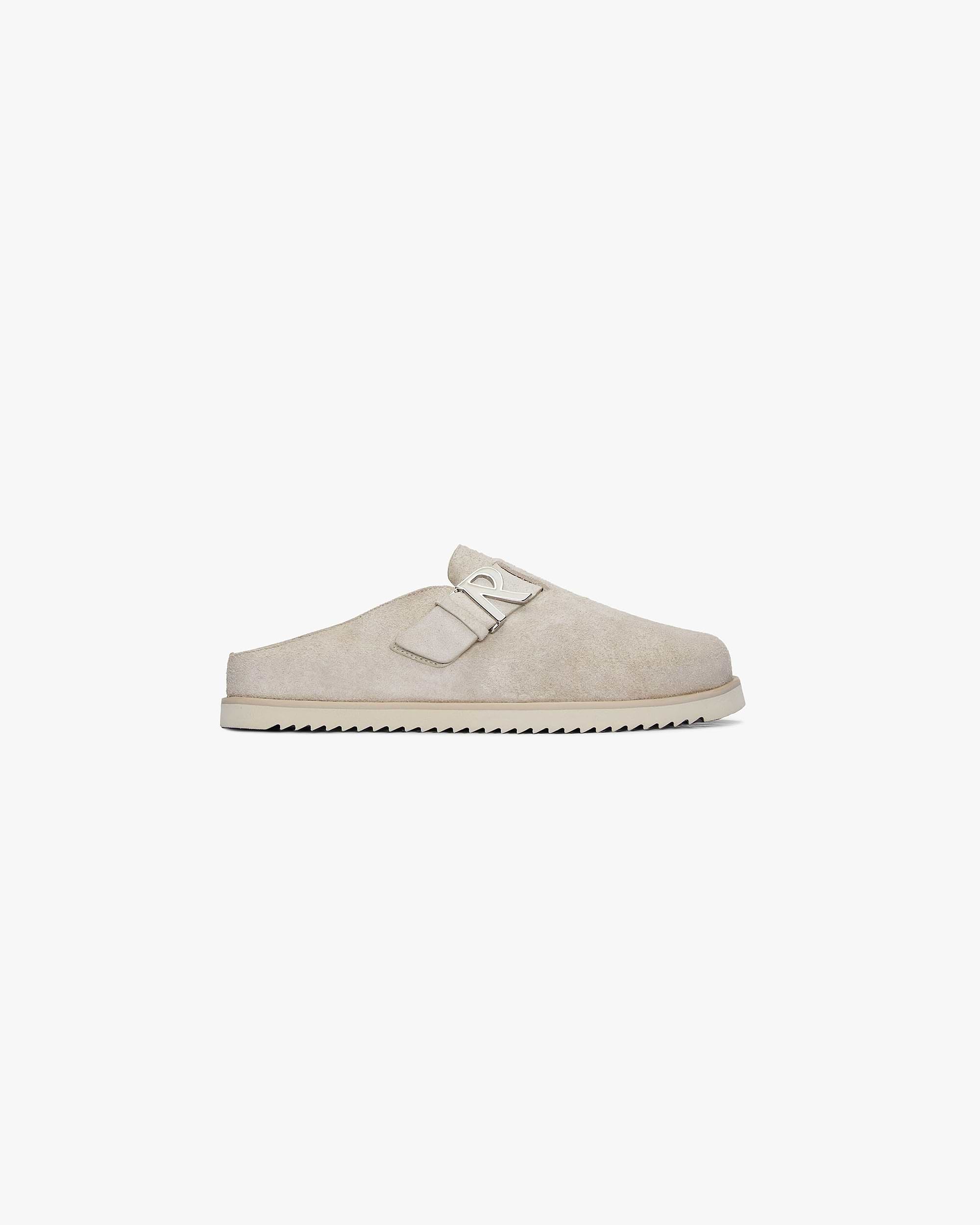Front product image of a mens taupe mule on a plain white background | Initial Mule in Taupe | Slip-on mule crafted from premium materials | SC23 Footwear | Represent Clo