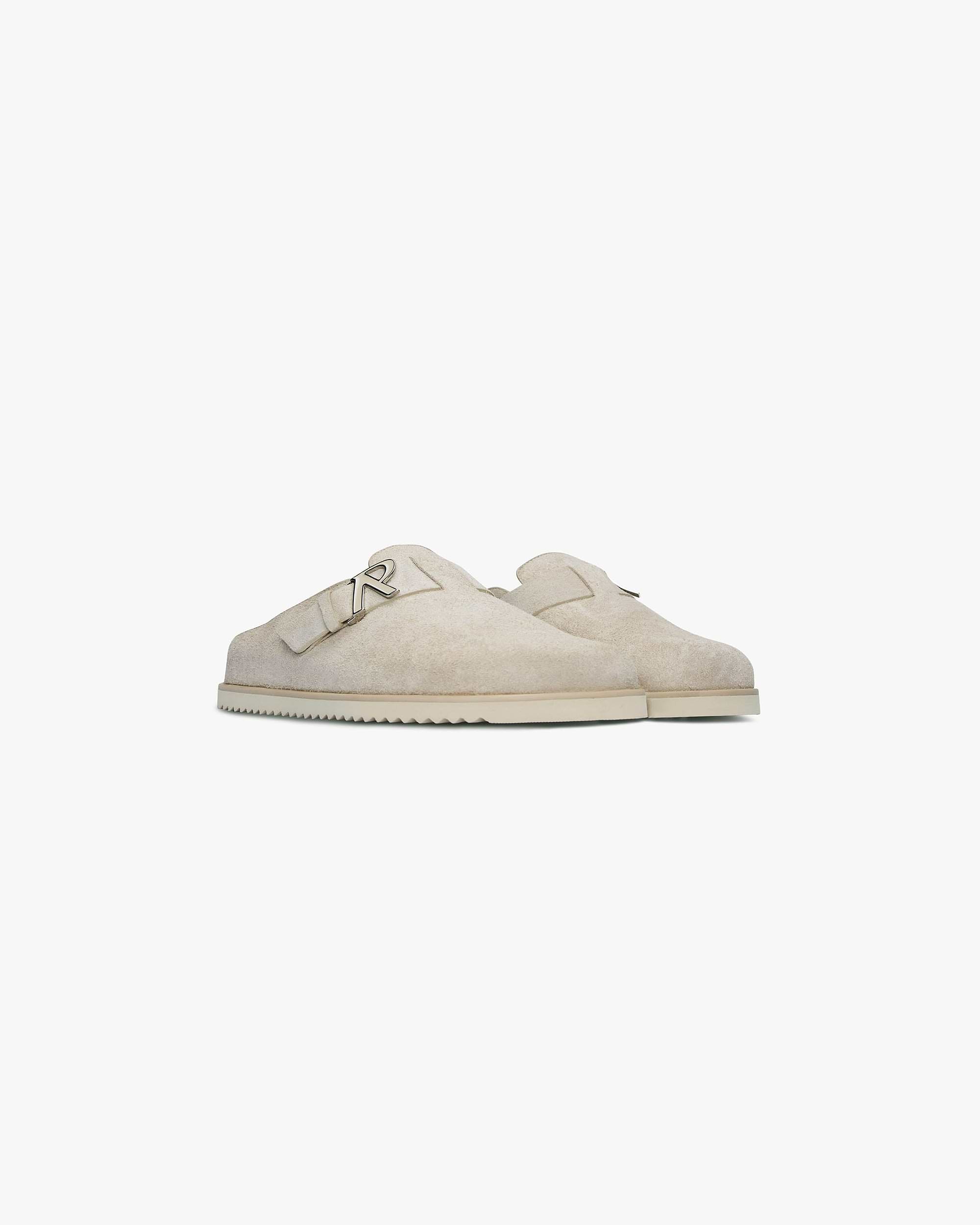 Back product image of mens taupe mules on a plain white background | Initial Mule in Taupe | Mules with suede uppers and EVA outsole | SC23 Footwear | Represent Clo