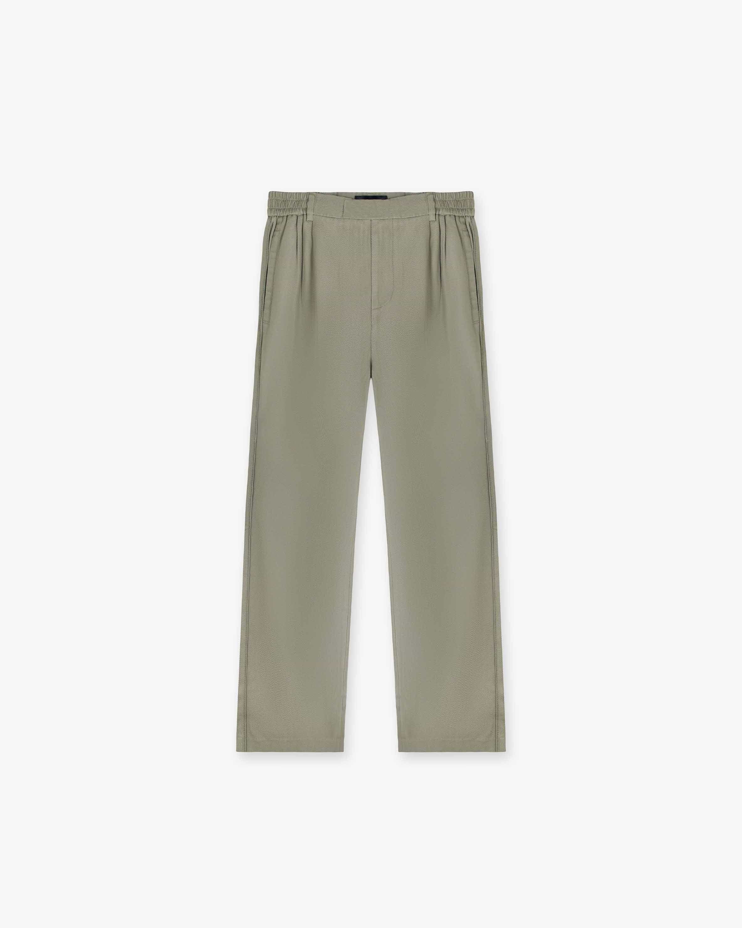 Front product image of mens khaki pants on a plain white background | Yacht Pant in Khaki | Oversized khaki pants with loopback jersey cotton | SC23 Pants | Represent Clo
