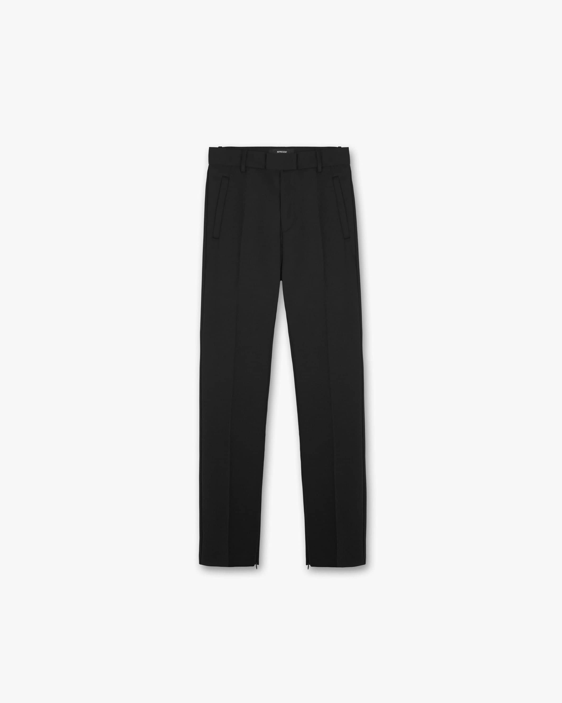 Front product image of mens black pants on a plain white background | Tailored Pant in Black | Relaxed wool pants with hidden button finishing | FW21 Pants | Represent Clo