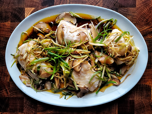 CANTONESE STEAMED GINGER SCALLION HALIBUT