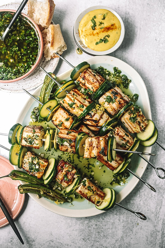 SWORDFISH SKEWERS WITH SALSA VERDE