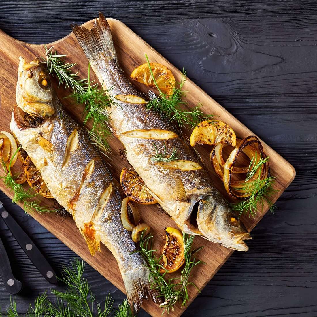 Whole Bass Fish Roasted with Potatoes