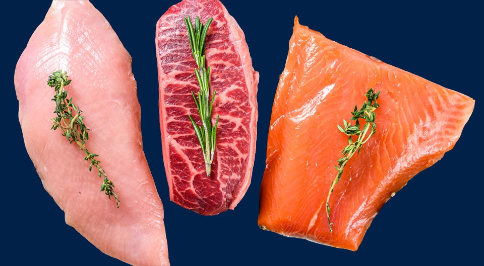 Chicken Breast, Steak and Salmon all uncooked